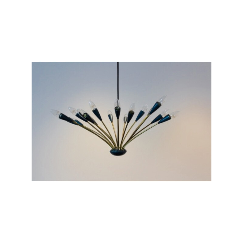 Stilnovo brass and enameled steel chandelier - 1950s