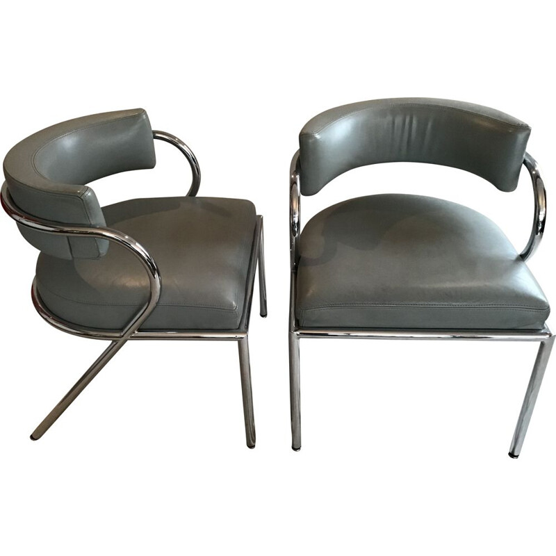 Set of 2 vintage armchairs by René Herbst, 1980s