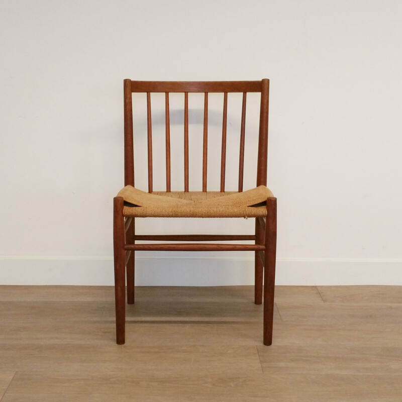 Vintage Oak and Paper Cord Dining Chair J 80 by Jørgen Bækmark for FDB, 1960s