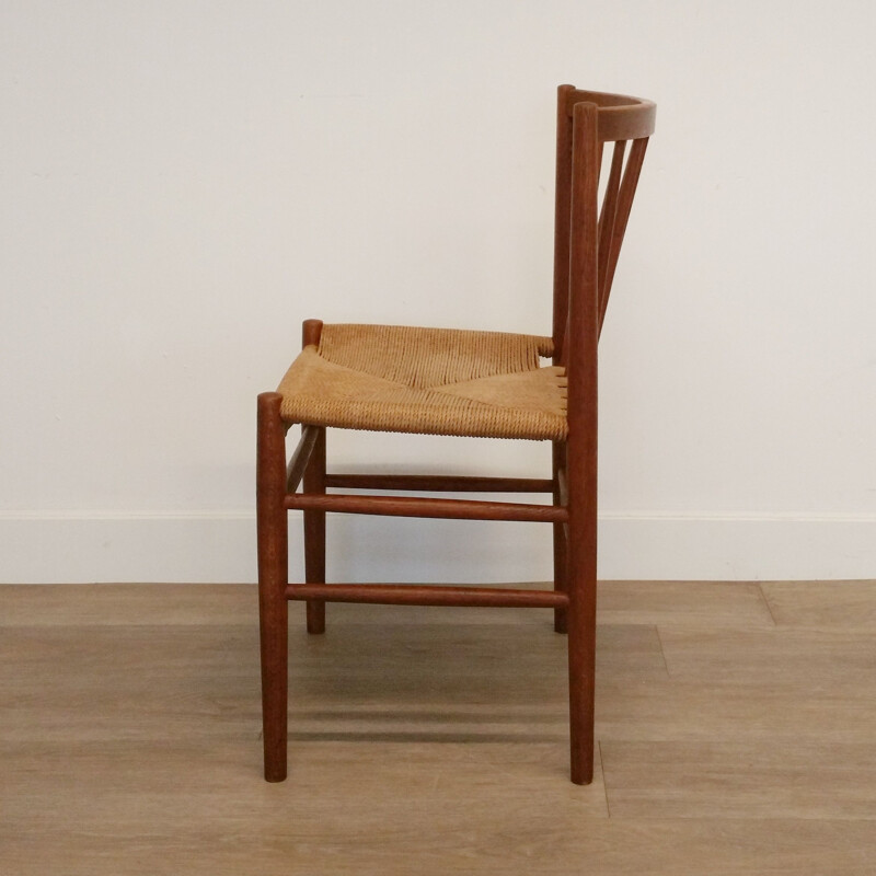 Vintage Oak and Paper Cord Dining Chair J 80 by Jørgen Bækmark for FDB, 1960s