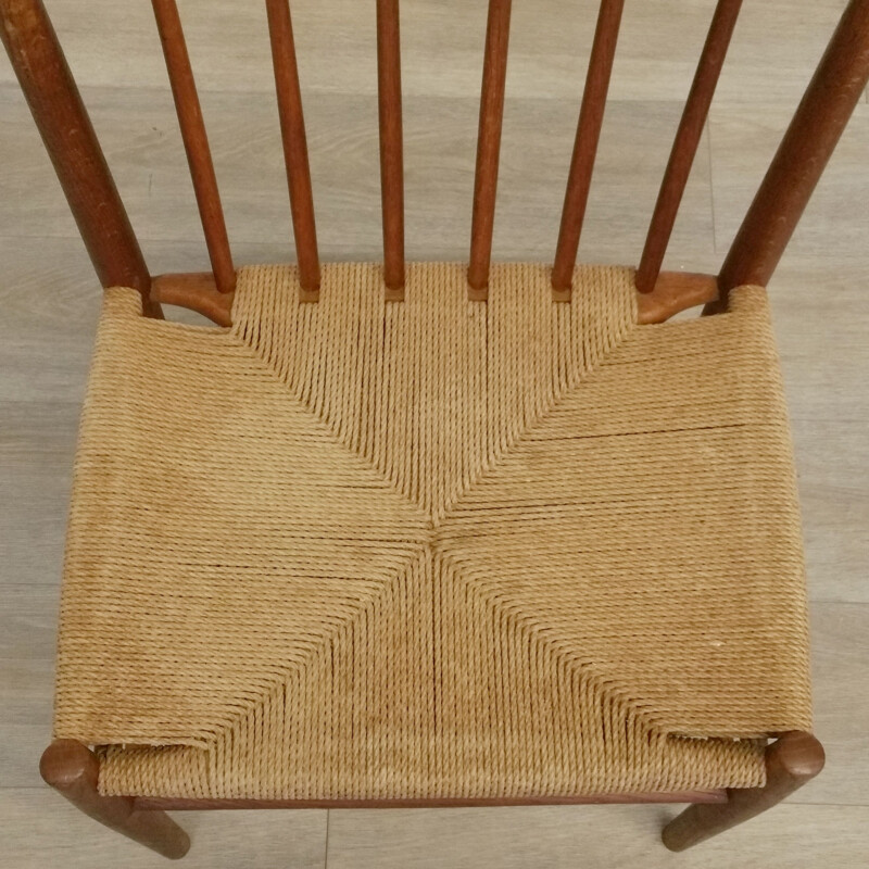 Vintage Oak and Paper Cord Dining Chair J 80 by Jørgen Bækmark for FDB, 1960s