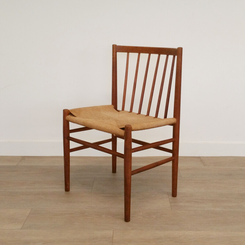 Vintage Oak and Paper Cord Dining Chair J 80 by Jørgen Bækmark for FDB, 1960s