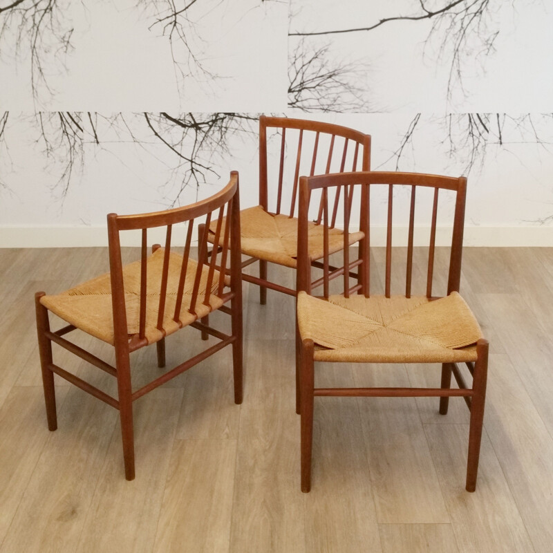 Vintage Oak and Paper Cord Dining Chair J 80 by Jørgen Bækmark for FDB, 1960s