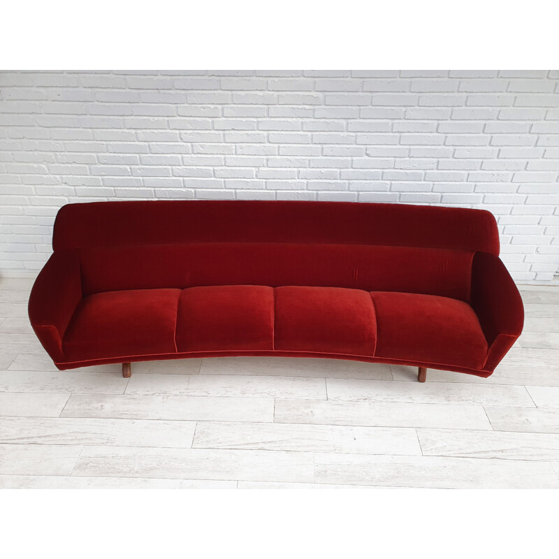 Vintage velvet and teak sofa by Leif Hansen, 1960s