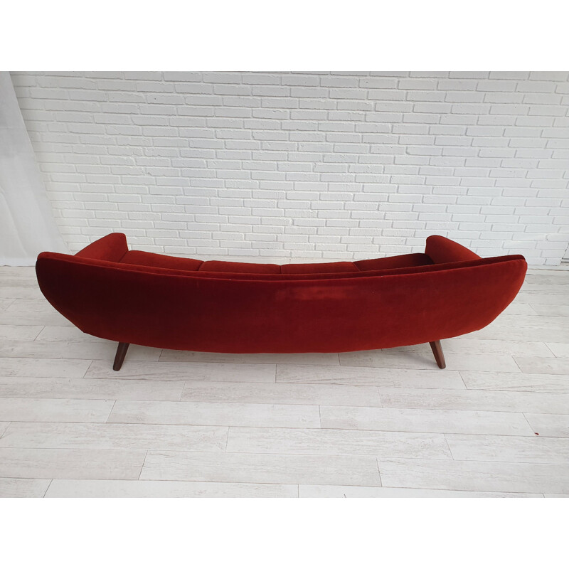 Vintage velvet and teak sofa by Leif Hansen, 1960s