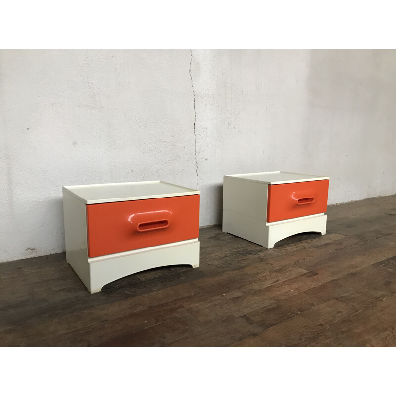 Vintage white and orange bedside table by Marc Held for Prisunic, 1960s