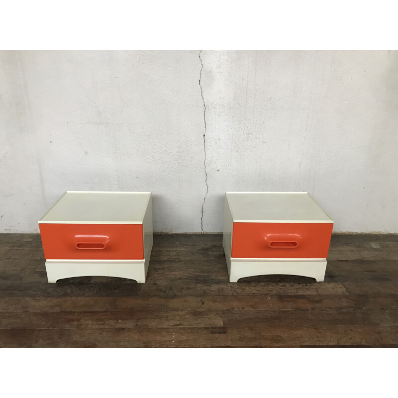 Vintage white and orange bedside table by Marc Held for Prisunic, 1960s