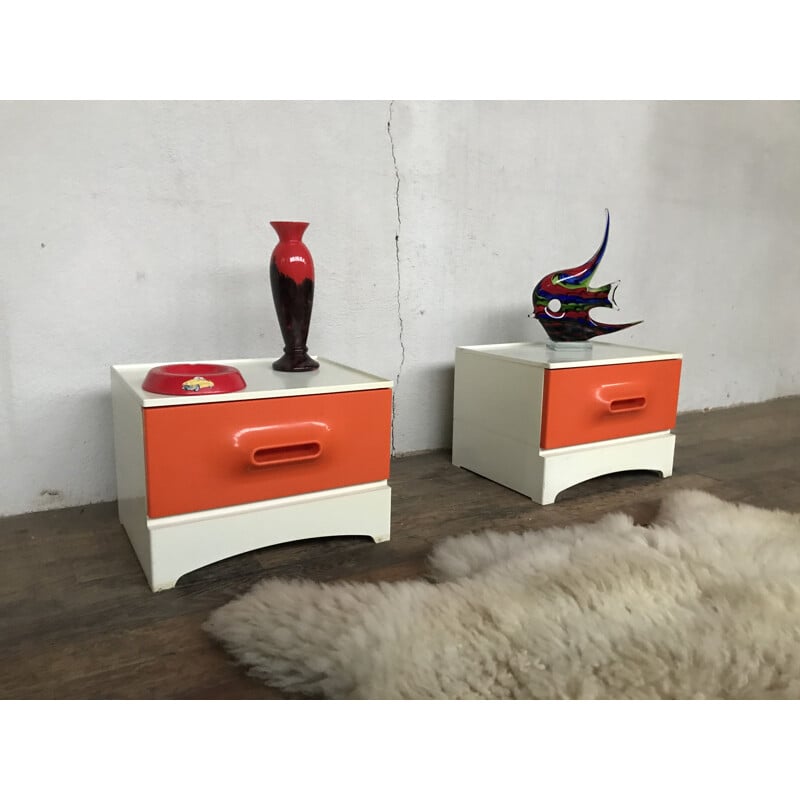 Vintage white and orange bedside table by Marc Held for Prisunic, 1960s
