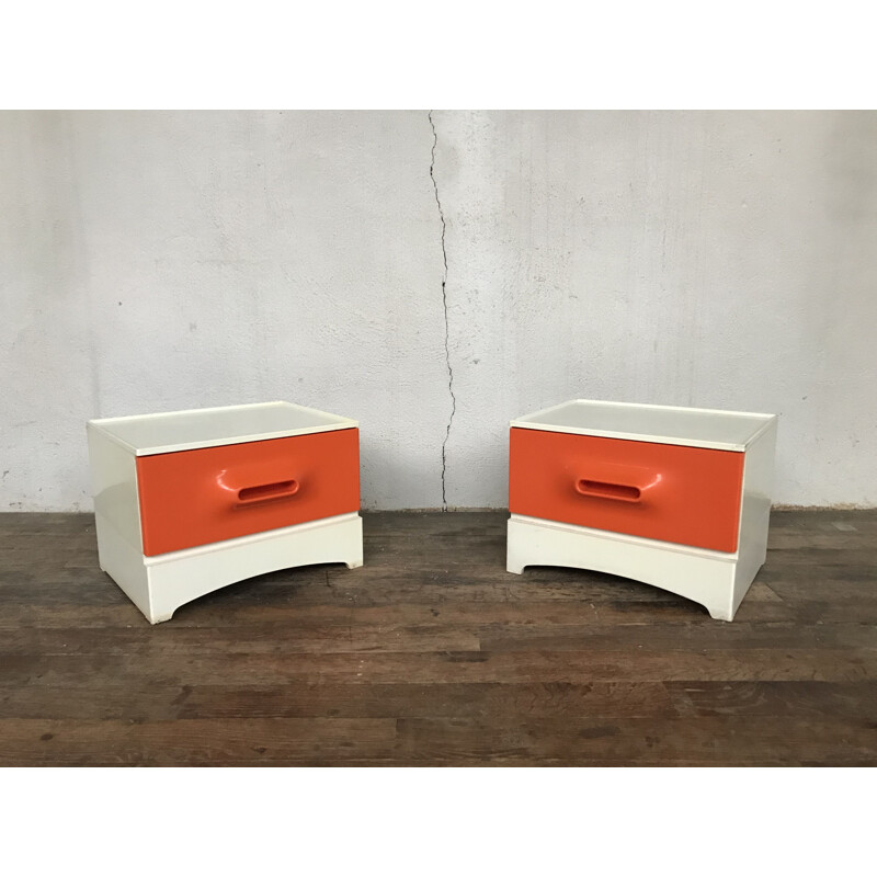 Vintage white and orange bedside table by Marc Held for Prisunic, 1960s