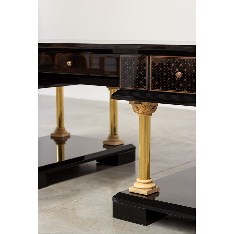 Vintage black lacquered wood desk, 1986