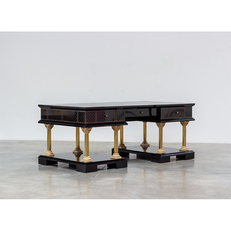 Vintage black lacquered wood desk, 1986