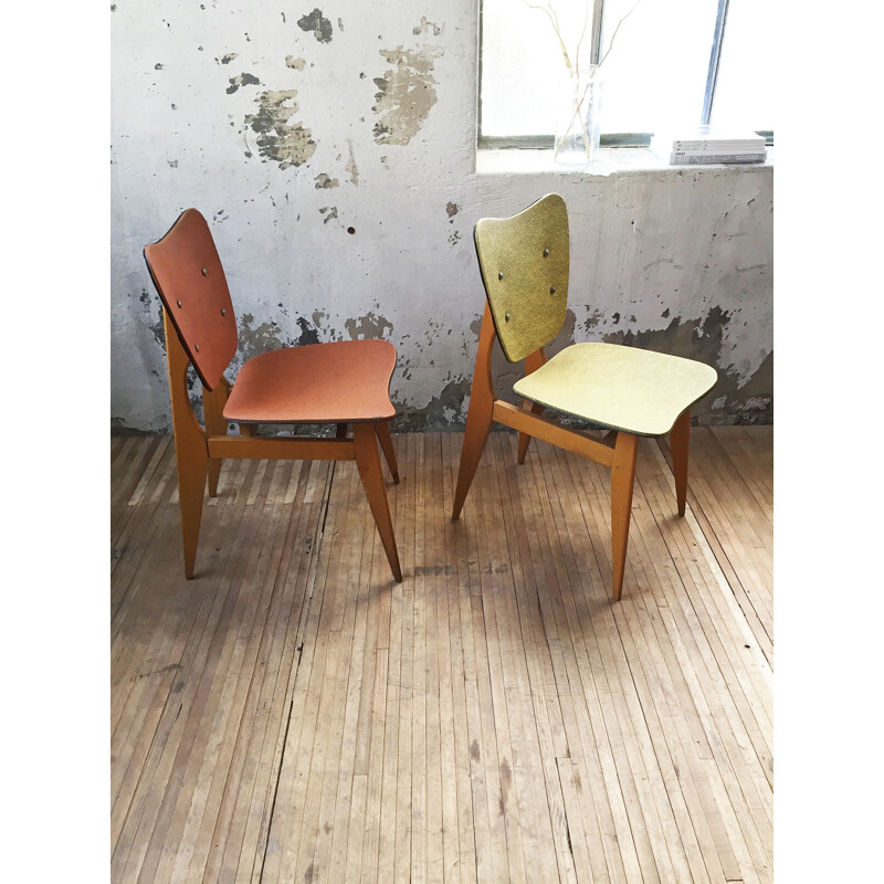 Set of 2 vintage wooden chairs, 1950s