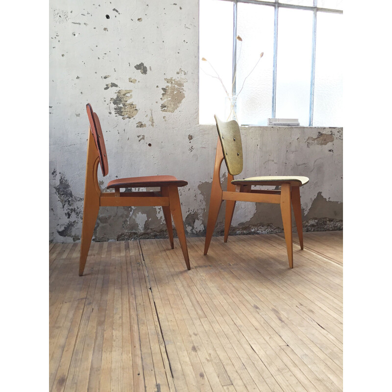 Ensemble de 2 chaises vintage en bois, 1950