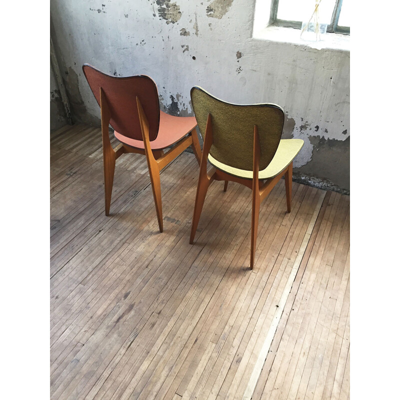 Ensemble de 2 chaises vintage en bois, 1950