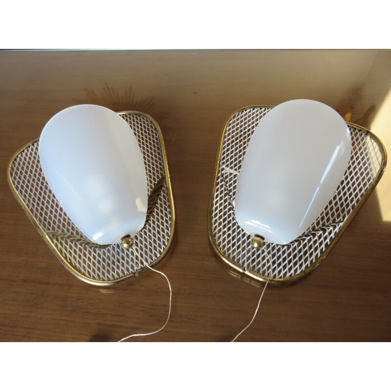 Pair of vintage wall lights by Jacques Biny for Luminalite, 1950
