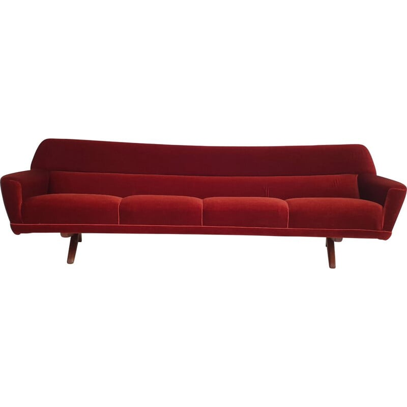 Vintage velvet and teak sofa by Leif Hansen, 1960s