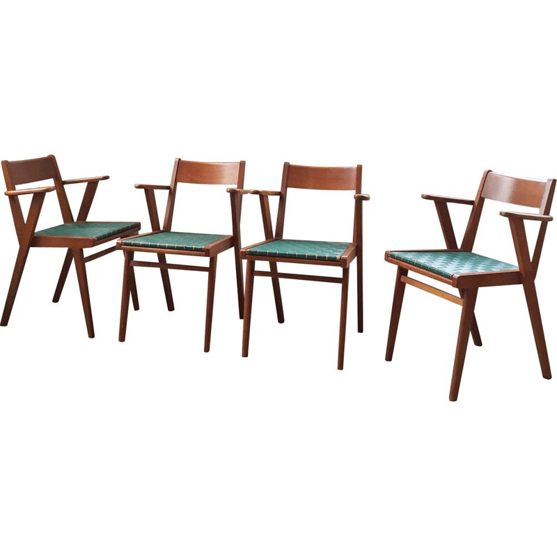 Ensemble de 4 chaises vintage tressées