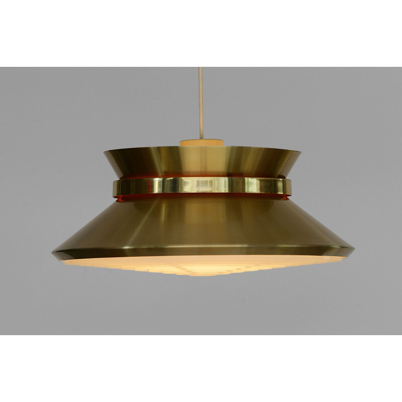 Vintage Pendant light in brass colored aluminium by Carl-Thore for Granhaga Metall, Sweden, 1970s