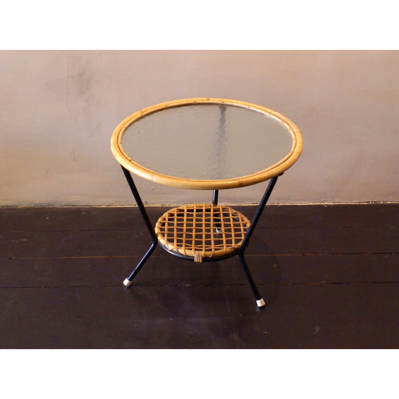 Coffee table in rattan, glass and metal, Dirk VAN SLIEDREGT - 1960s