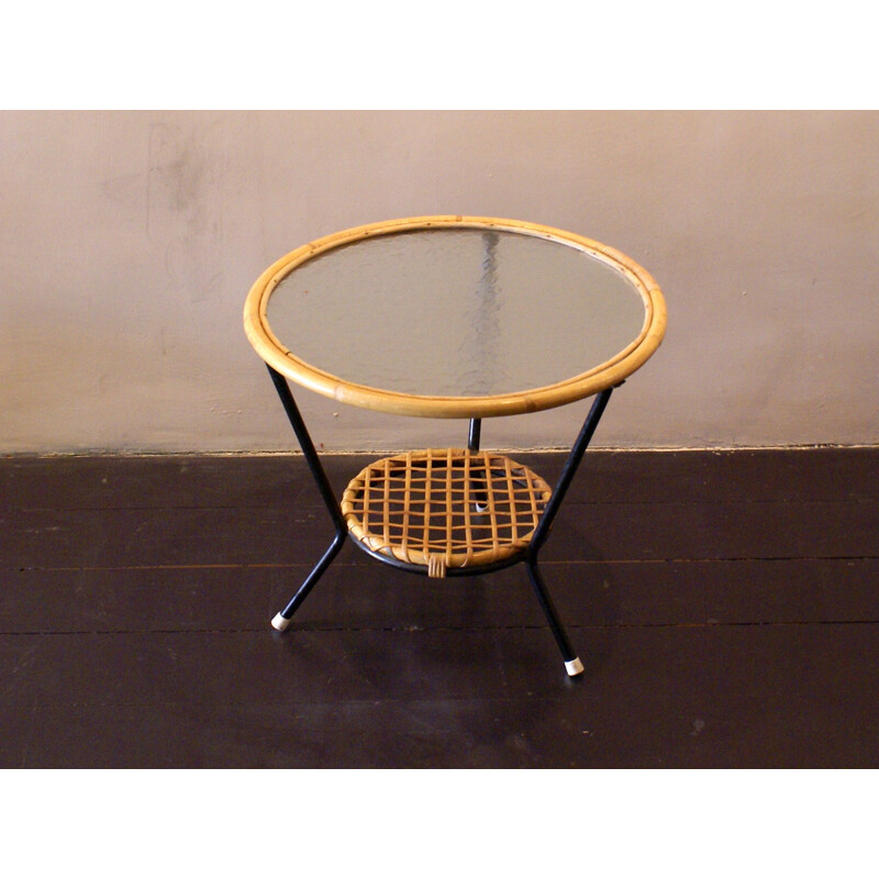 Coffee table in rattan, glass and metal, Dirk VAN SLIEDREGT - 1960s