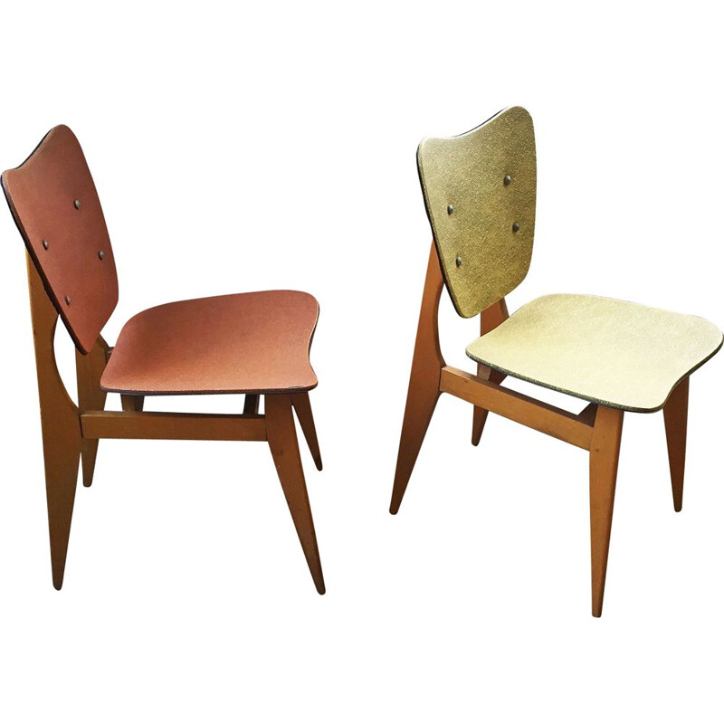 Ensemble de 2 chaises vintage en bois, 1950