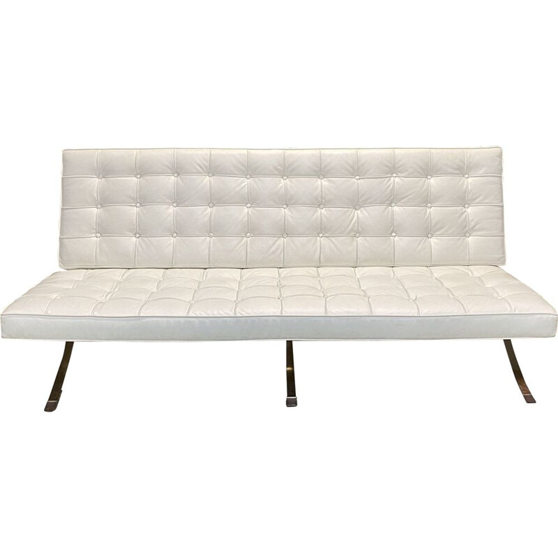 Vintage Barcelona white leather sofa by Mies Van Der Rohe