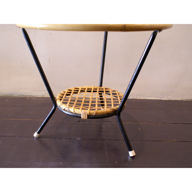 Coffee table in rattan, glass and metal, Dirk VAN SLIEDREGT - 1960s