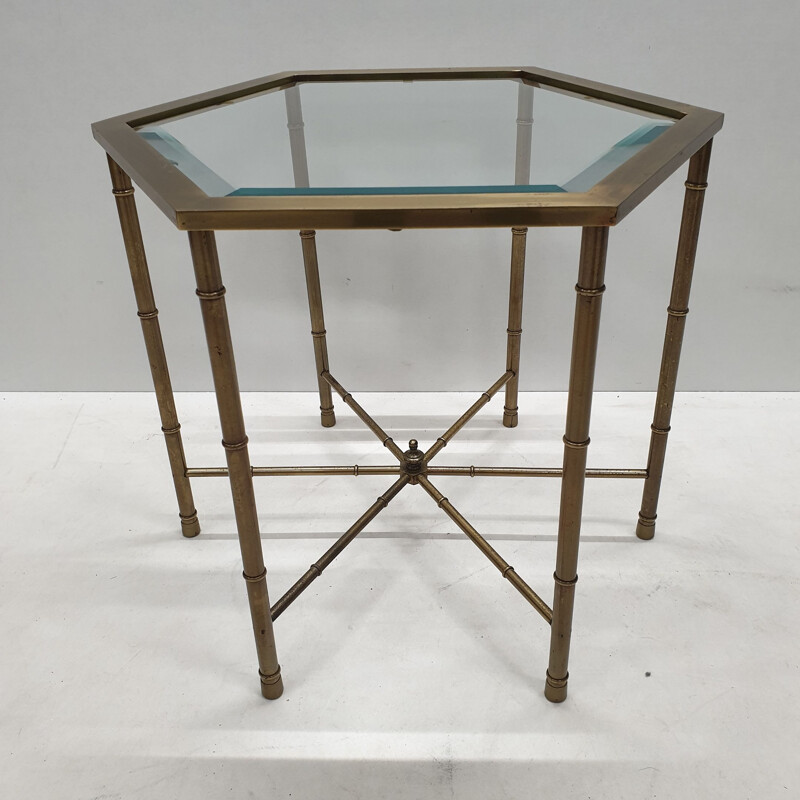 Vintage brass, glass and bamboo table by Mastercraft, 1970s