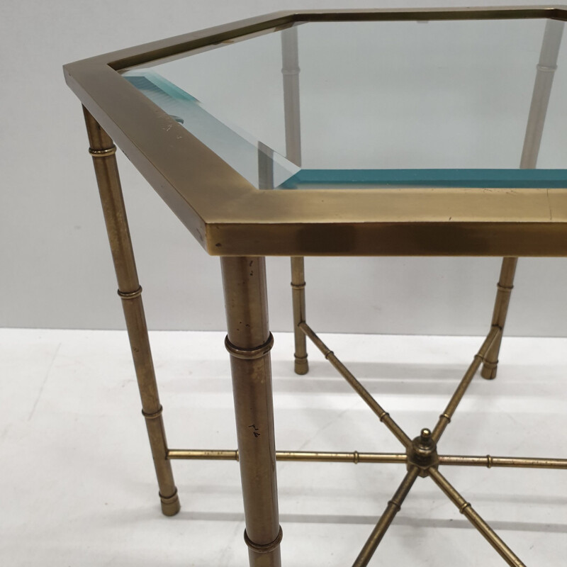 Vintage brass, glass and bamboo table by Mastercraft, 1970s