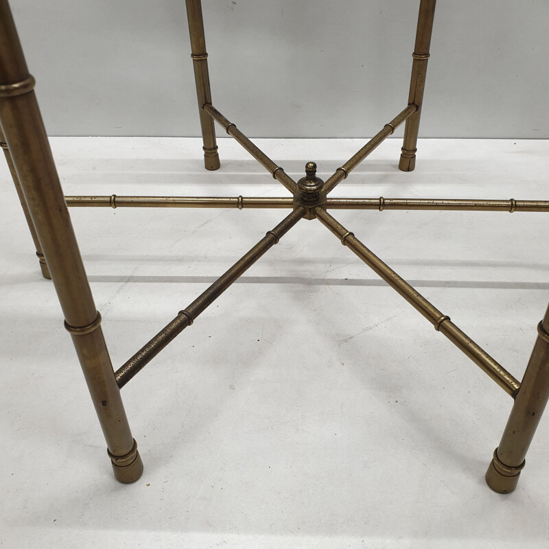 Table vintage en laiton, verre et bambou par Mastercraft, 1970