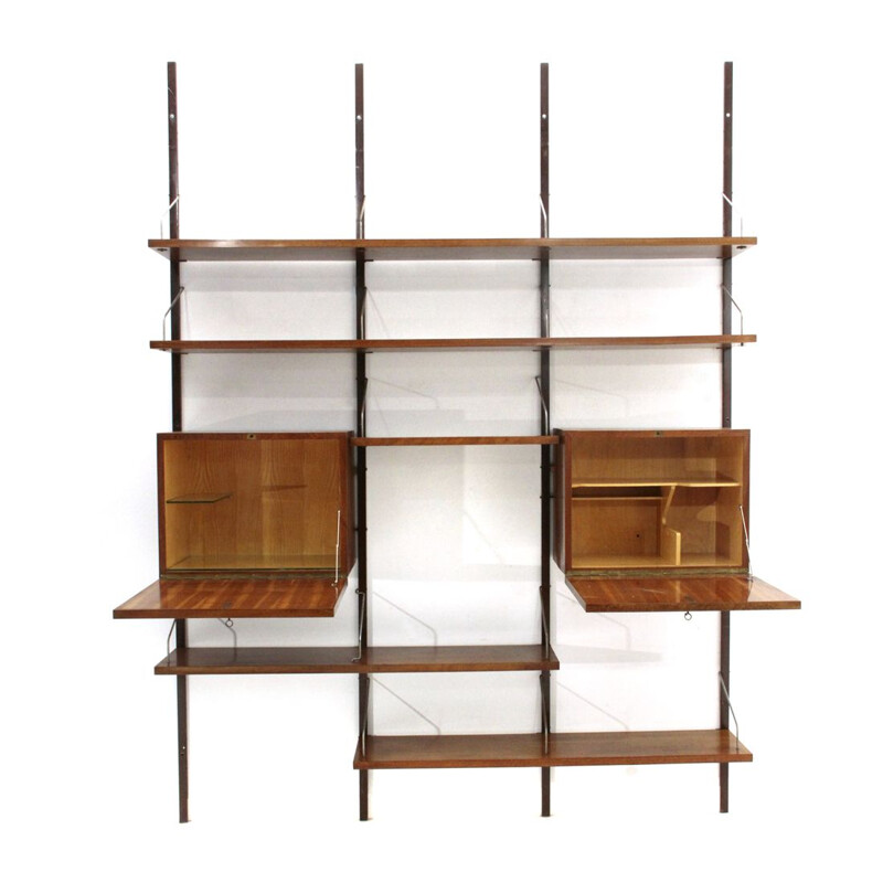 Vintage solid wood wall unit, Italy, 1950s