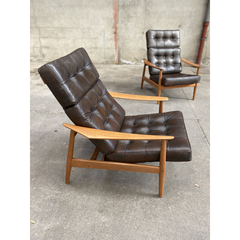 Paire de fauteuil vintage FD164 en cuir par Arne Vodder pour France & Søn, 1960