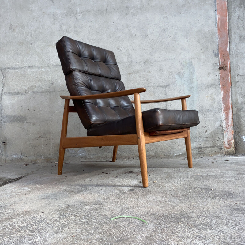 Pair of vintage leather armchairs FD164 by Arne Vodder for France & Søn, 1960s