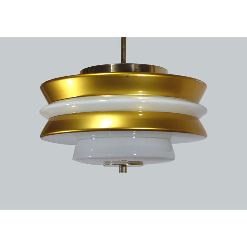 Vintage white and gold opaline pendant lamp, 1960-70s