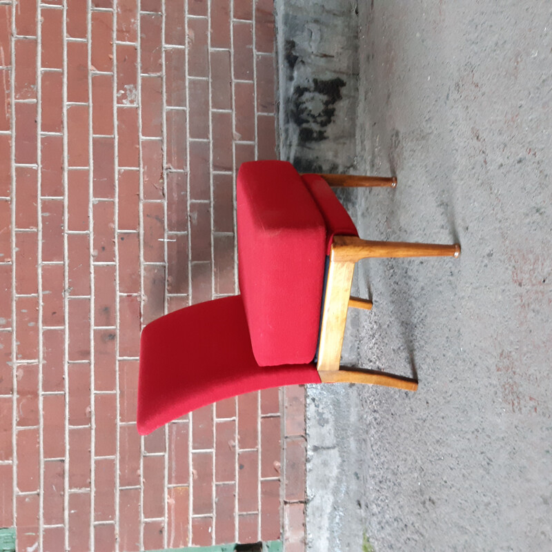 Vintage teak and red fabric Armchair by Parker Knoll