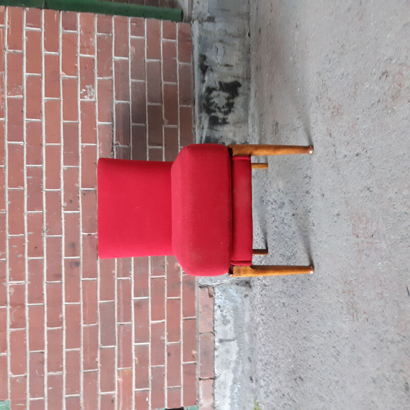 Vintage-Sessel aus Teakholz und rotem Stoff von Parker Knoll