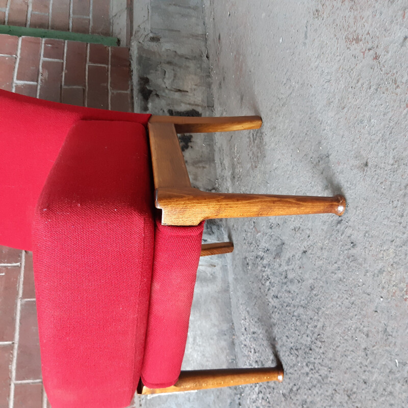 Vintage teak and red fabric Armchair by Parker Knoll