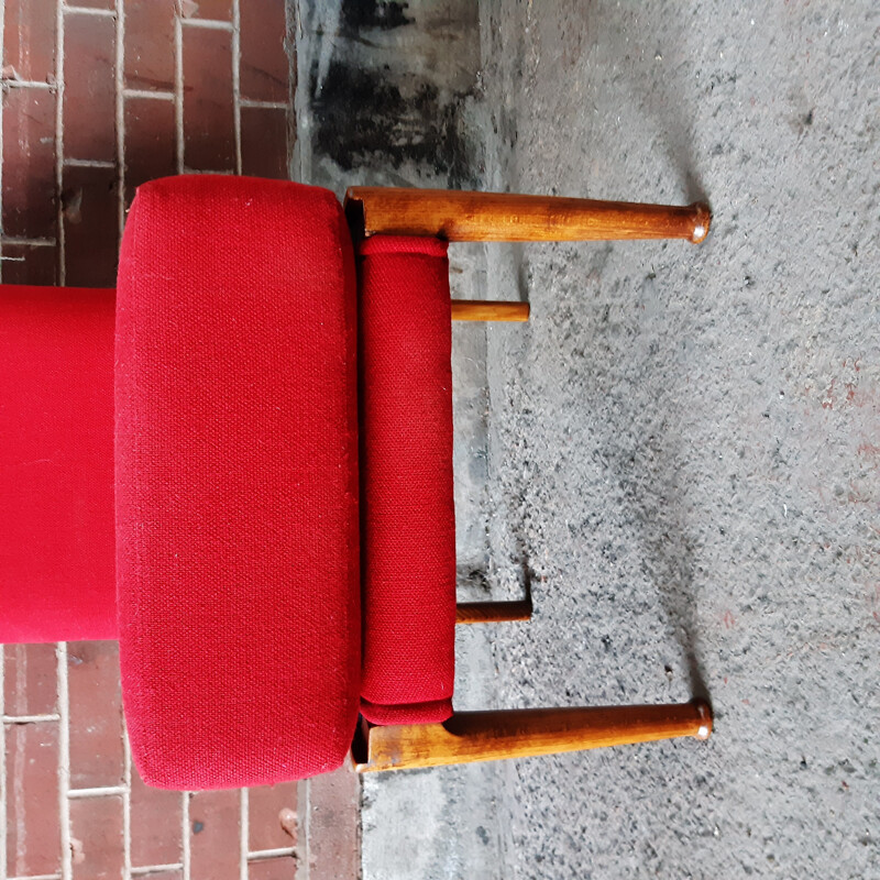 Parker Knoll vintage teak en rode stoffen fauteuil