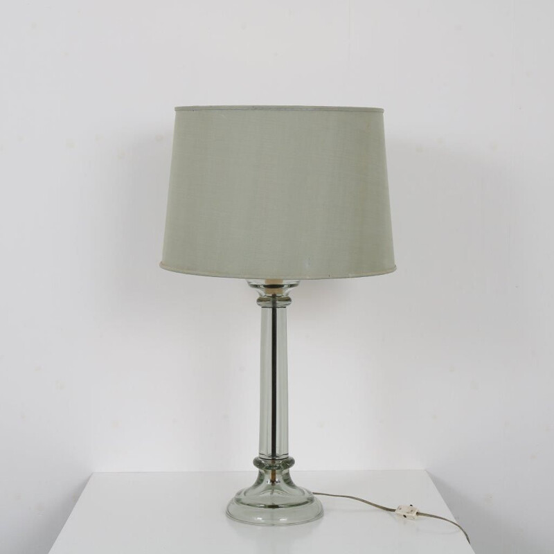 Vintage table lamp in glass and grey fabric