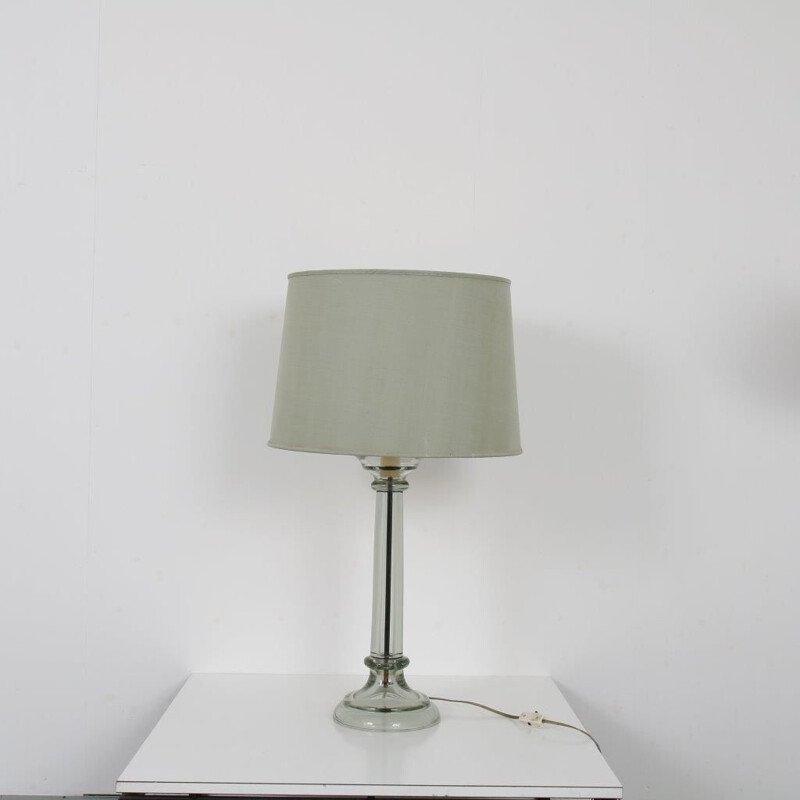 Vintage table lamp in glass and grey fabric