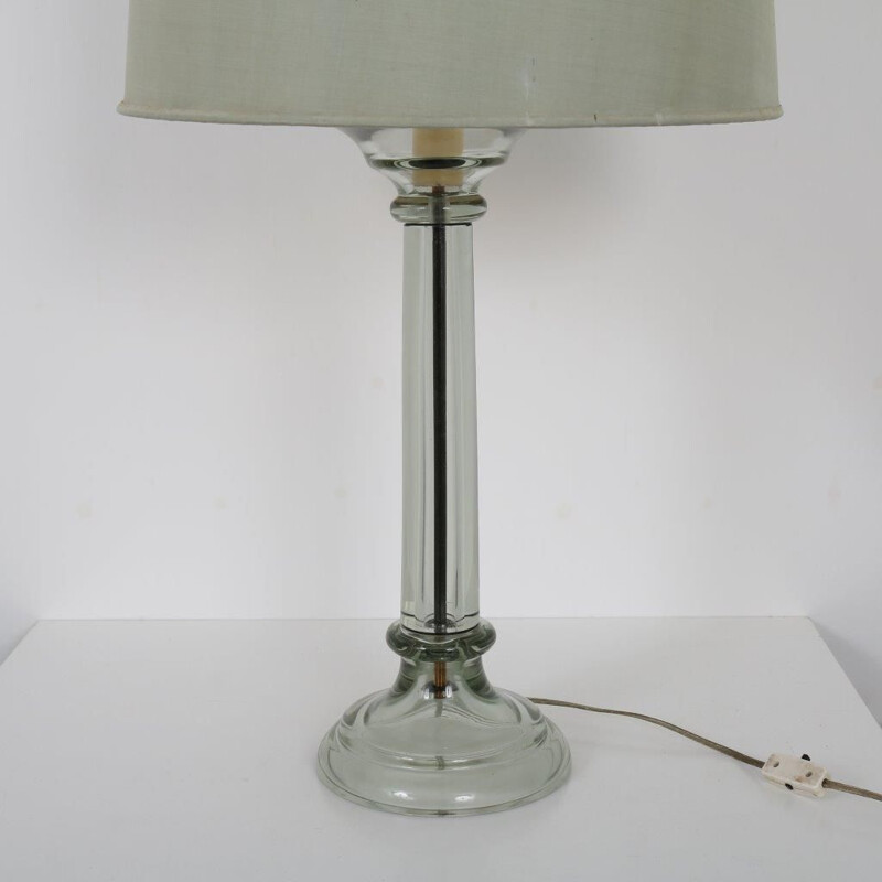 Lampe de table vintage en verre et tissu gris