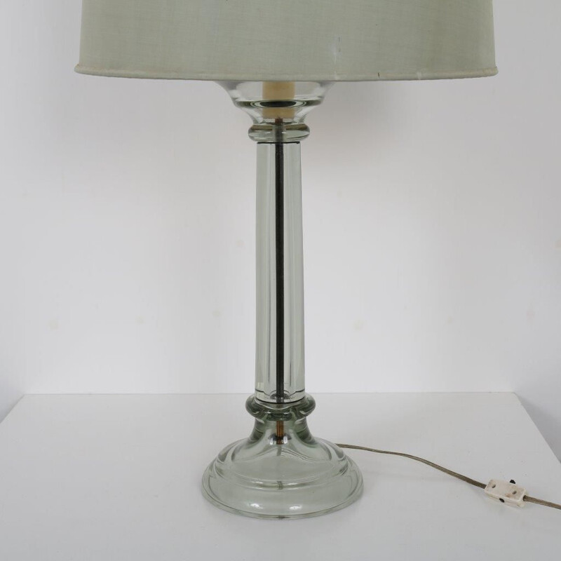 Vintage table lamp in glass and grey fabric