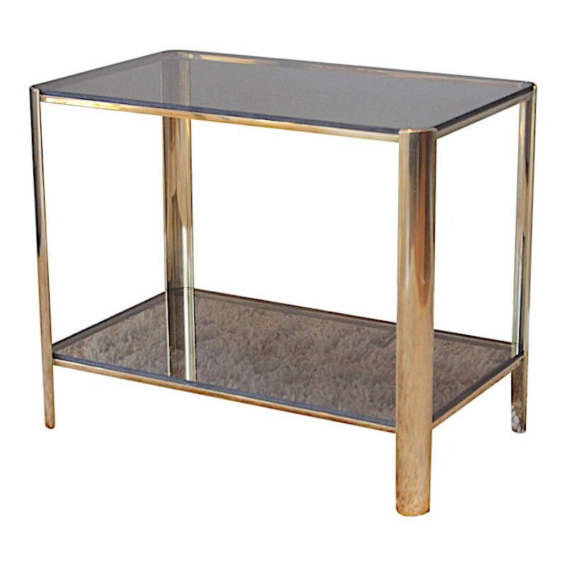 Vintage side table in bronze and tinted glass by Jacques Quinet for Broncz, 1960s