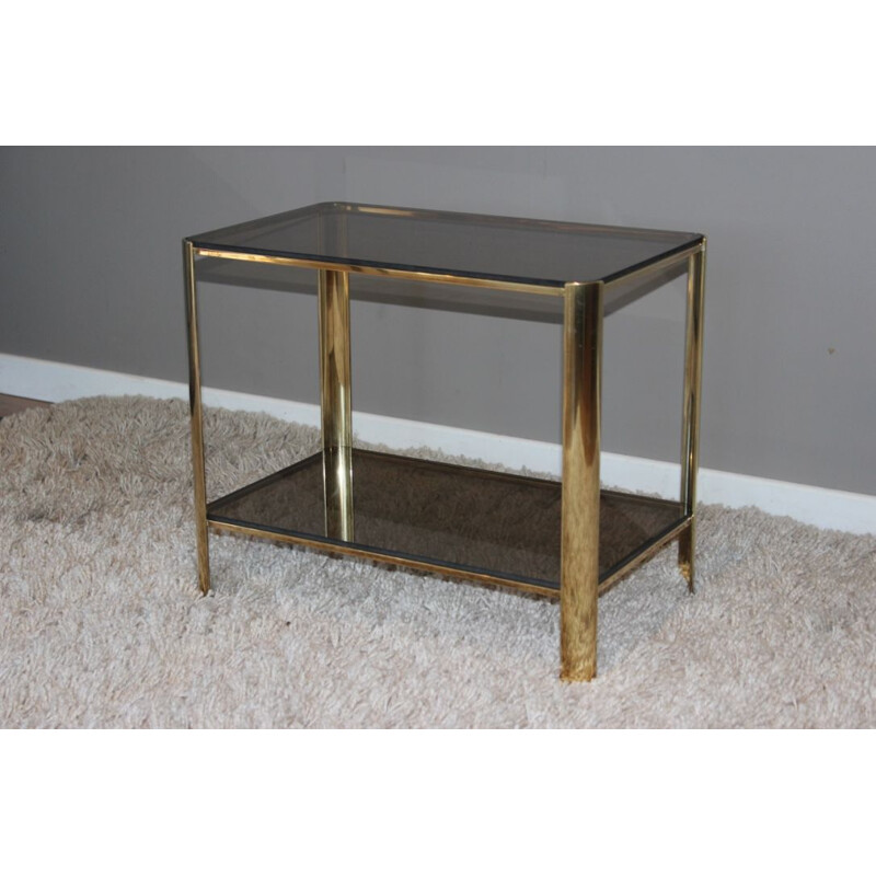 Vintage side table in bronze and tinted glass by Jacques Quinet for Broncz, 1960s