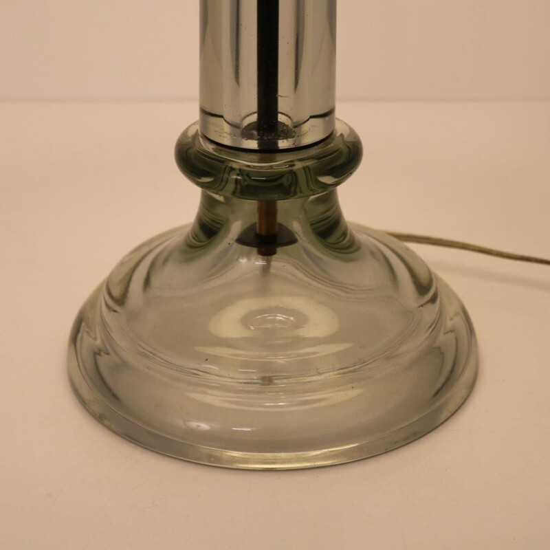 Lámpara de sobremesa vintage de cristal y tela gris