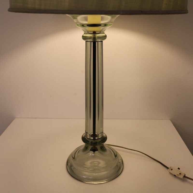 Lampe de table vintage en verre et tissu gris