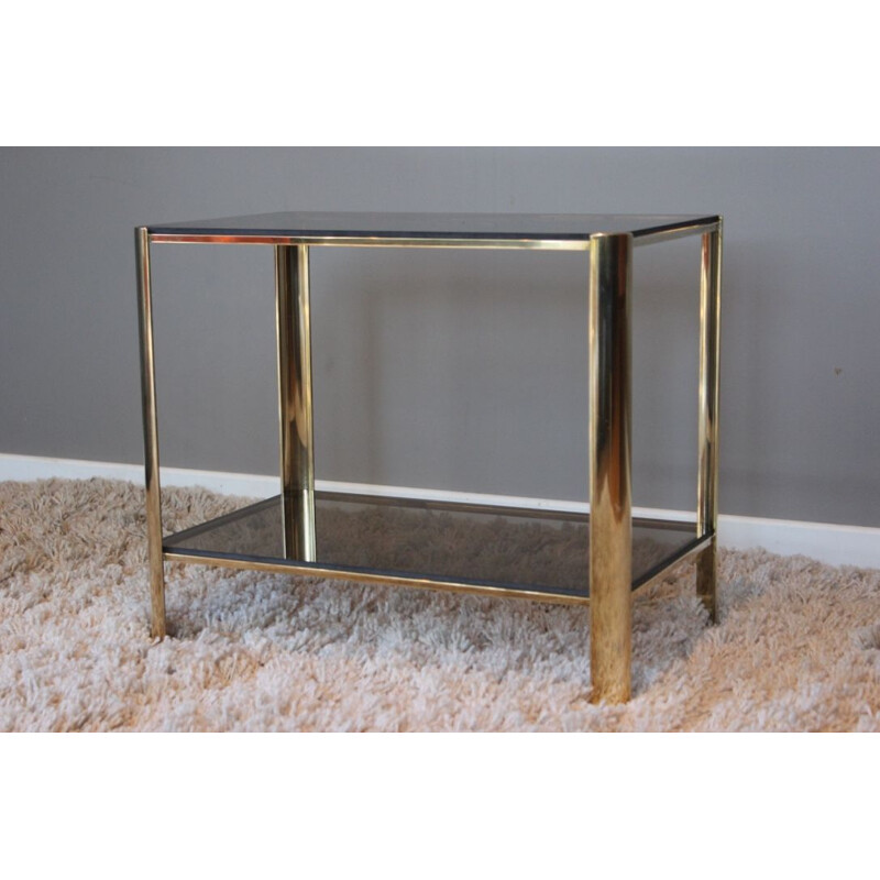 Vintage side table in bronze and tinted glass by Jacques Quinet for Broncz, 1960s