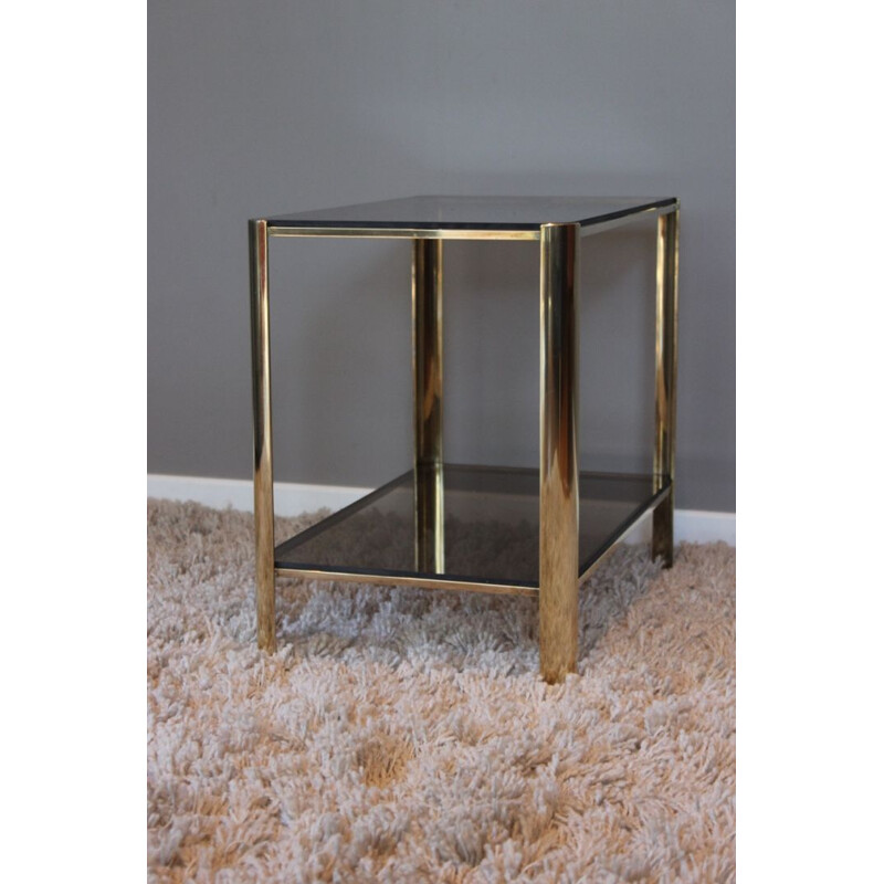 Vintage side table in bronze and tinted glass by Jacques Quinet for Broncz, 1960s