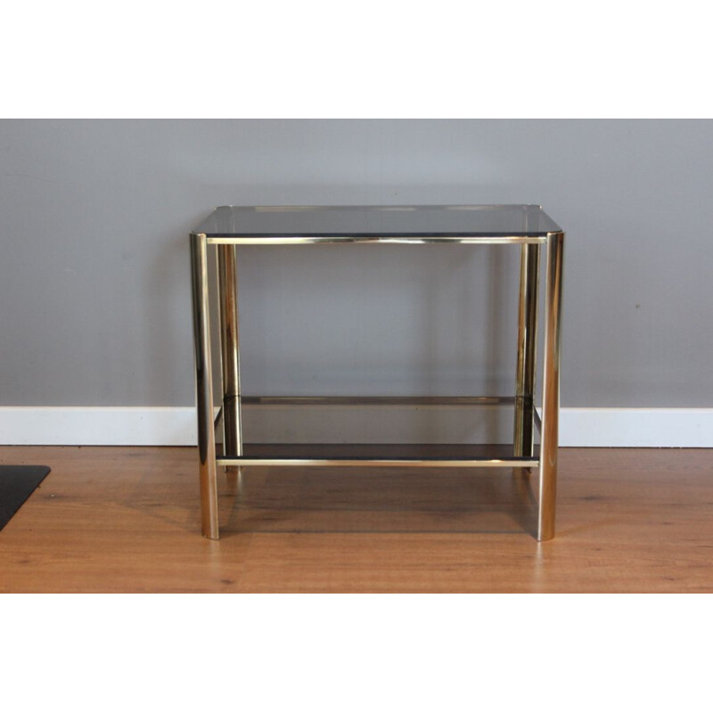 Vintage side table in bronze and tinted glass by Jacques Quinet for Broncz, 1960s