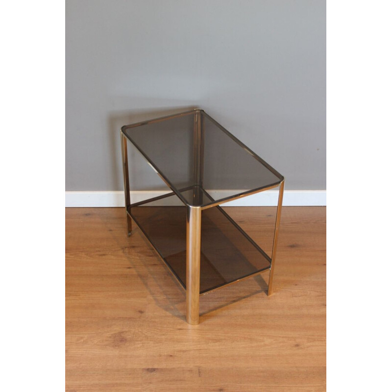 Vintage side table in bronze and tinted glass by Jacques Quinet for Broncz, 1960s